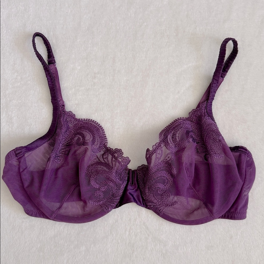 La Perla | Floral Groove Embroidered Tulle Underwire Plunge Bra Purple (36C) - Picture 16 of 16
